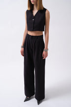 Double Pleated Palazzo Navy Blue Pants
