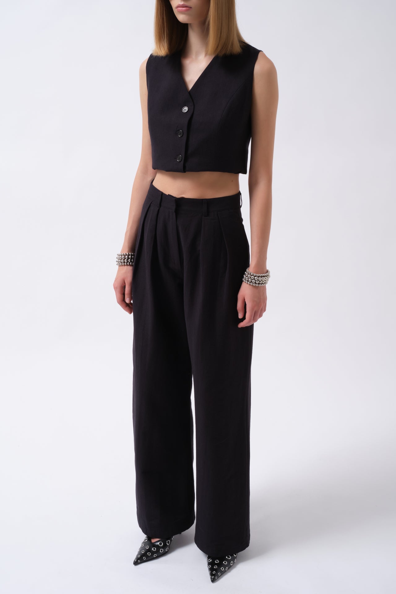 Double Pleated Palazzo Navy Blue Pants