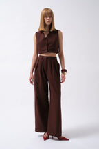 Double Pleated Palazzo Brown Pants