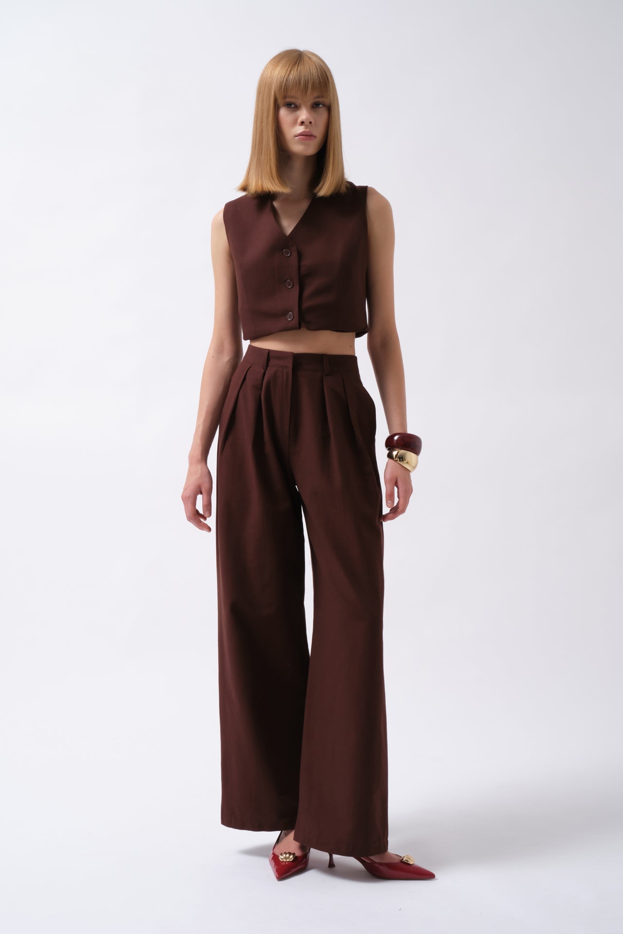 Double Pleated Palazzo Brown Pants