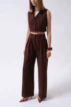 Double Pleated Palazzo Brown Pants