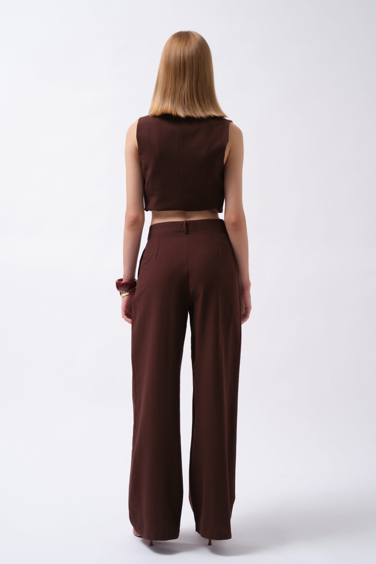 Double Pleated Palazzo Brown Pants