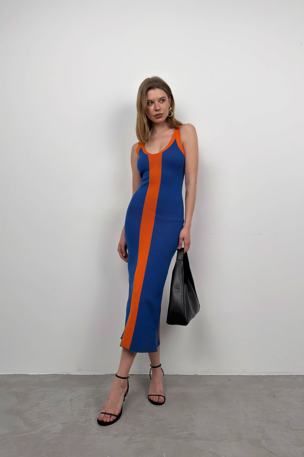 Two-Tone Slit Detail Sax Blue Orange Dress