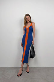 Double Color Slit Detail Saxe Orange Dress