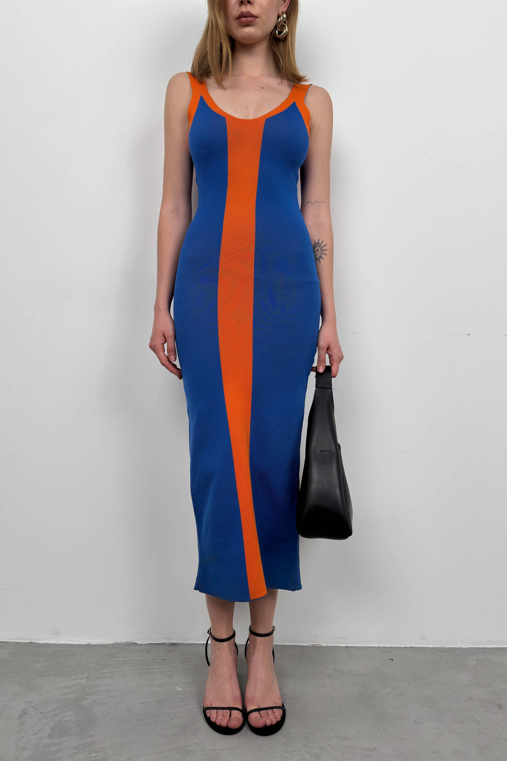 Two-Tone Slit Detail Sax Blue Orange Dress