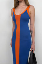 Two-Tone Slit Detail Sax Blue Orange Dress