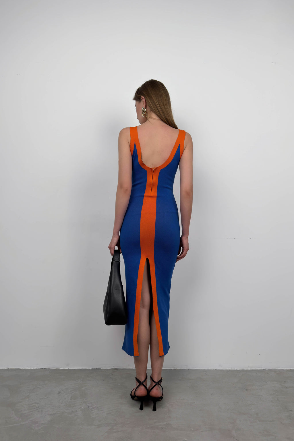 Two-Tone Slit Detail Sax Blue Orange Dress