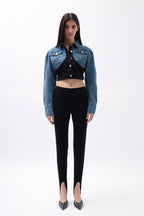 Two-Tone Crop Blue Black Denim Jacket