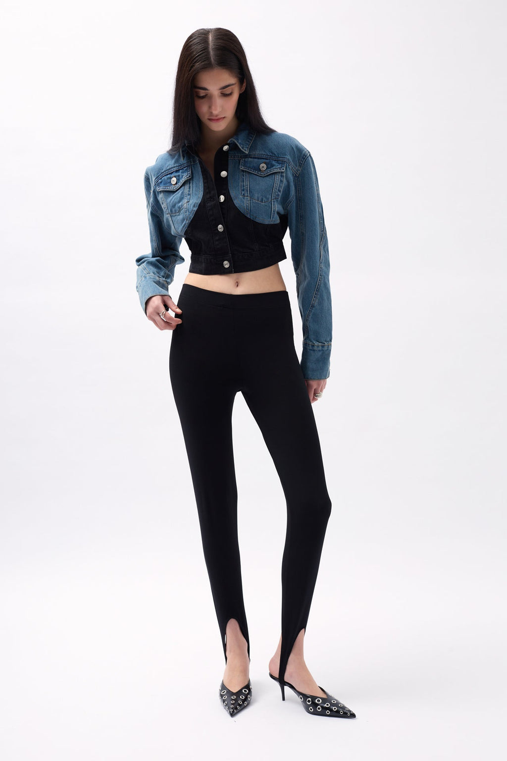 Two-Tone Crop Blue Black Denim Jacket