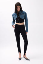 Two-Tone Crop Blue Black Denim Jacket