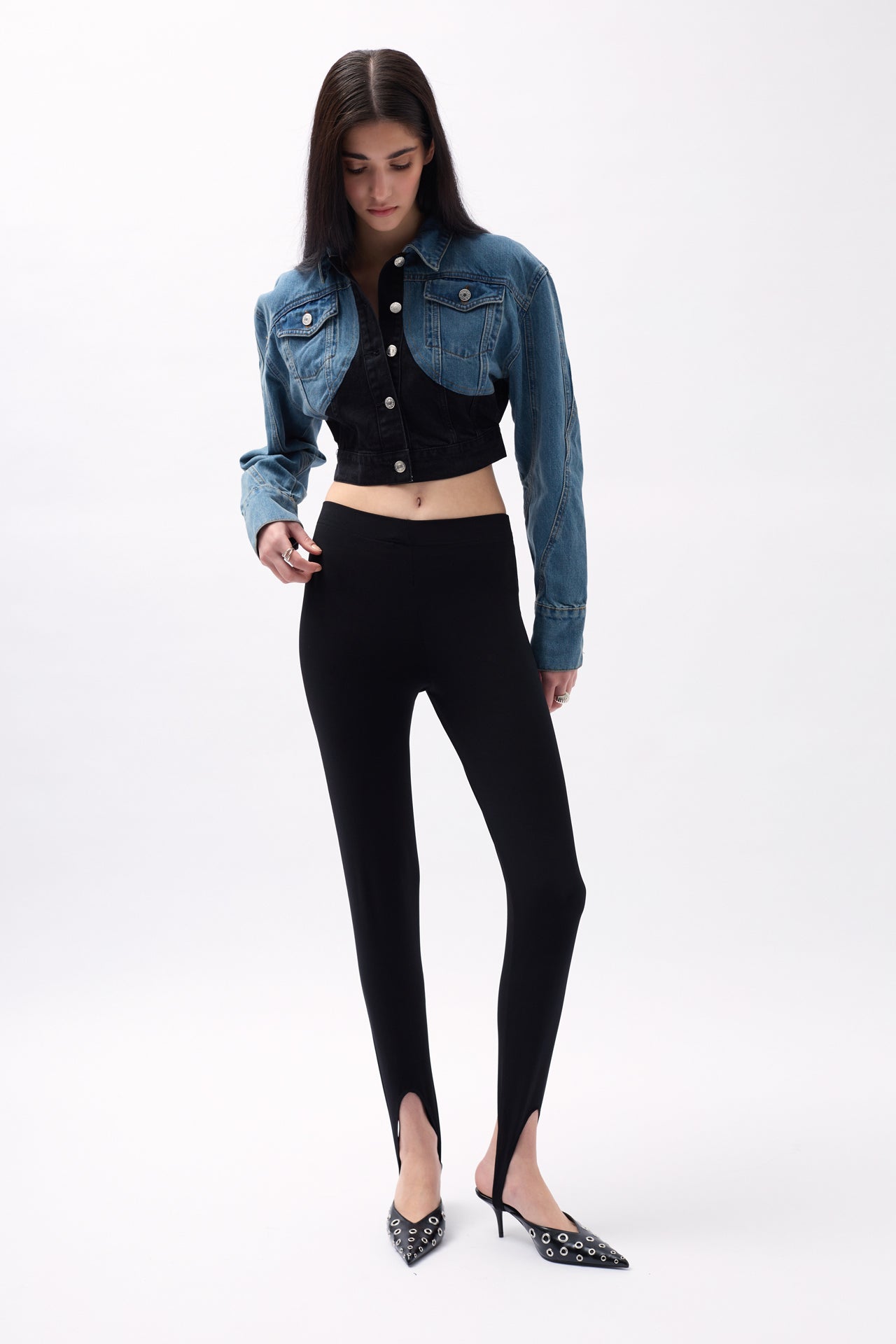 Two-Tone Crop Blue Black Denim Jacket