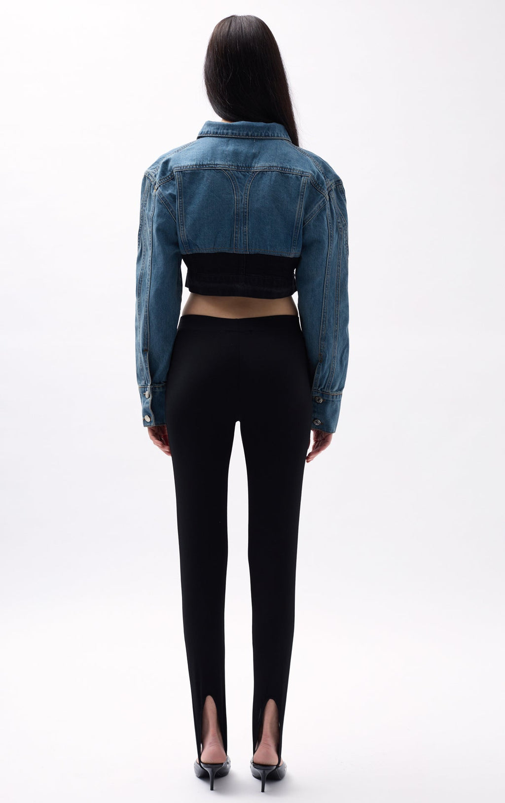 Two-Tone Crop Blue Black Denim Jacket
