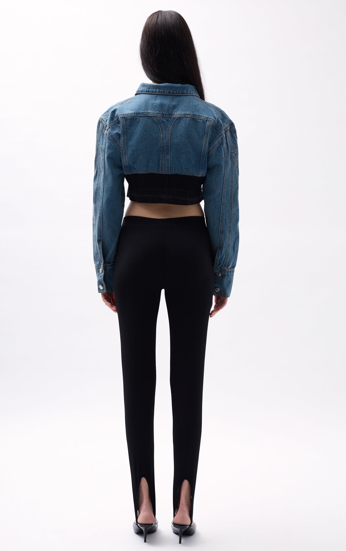 Two-Tone Crop Blue Black Denim Jacket
