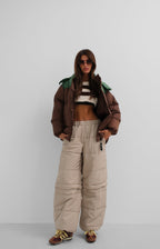 Two-Tone Hooded Brown Green Coat