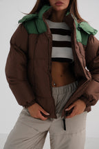 Two-Tone Hooded Brown Green Coat