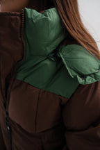 Two-Tone Hooded Brown Green Coat