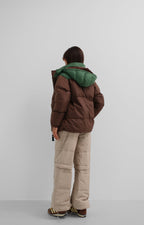 Two-Tone Hooded Brown Green Coat