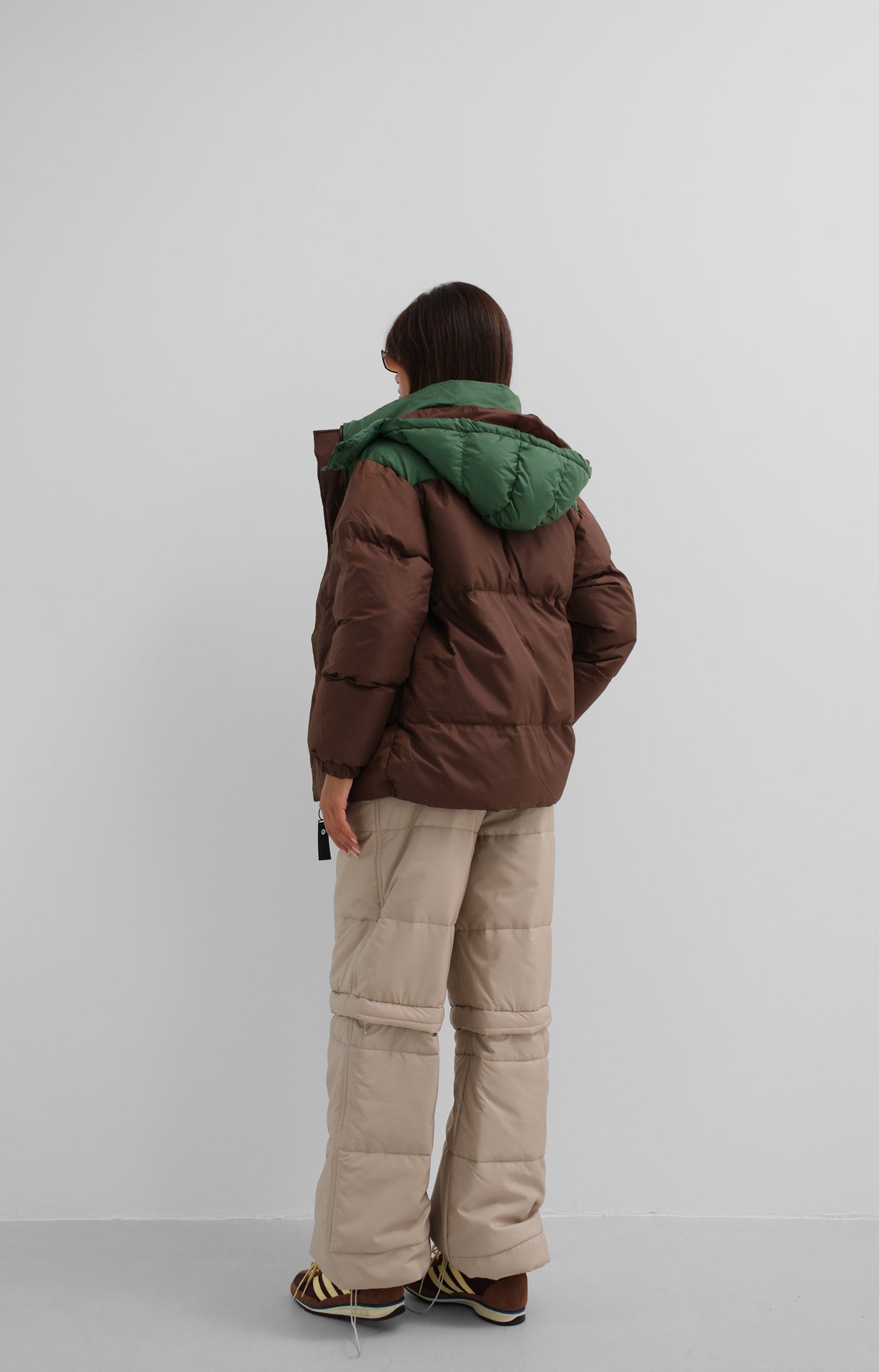 Two-Tone Hooded Brown Green Coat