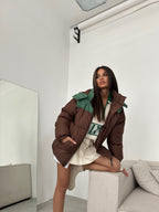 Cift Colorful Kapsonlu Brown Green Mont