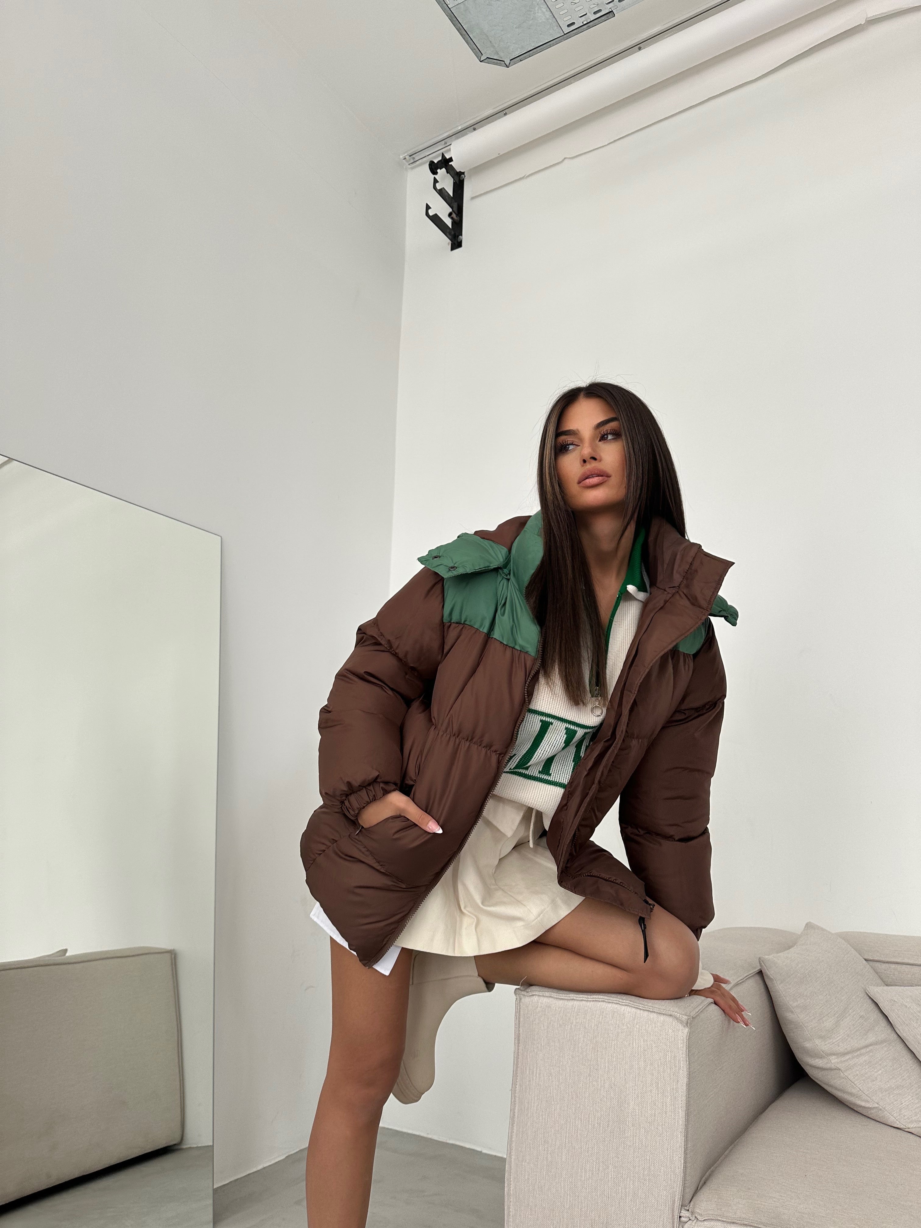 Cift Colorful Kapsonlu Brown Green Mont