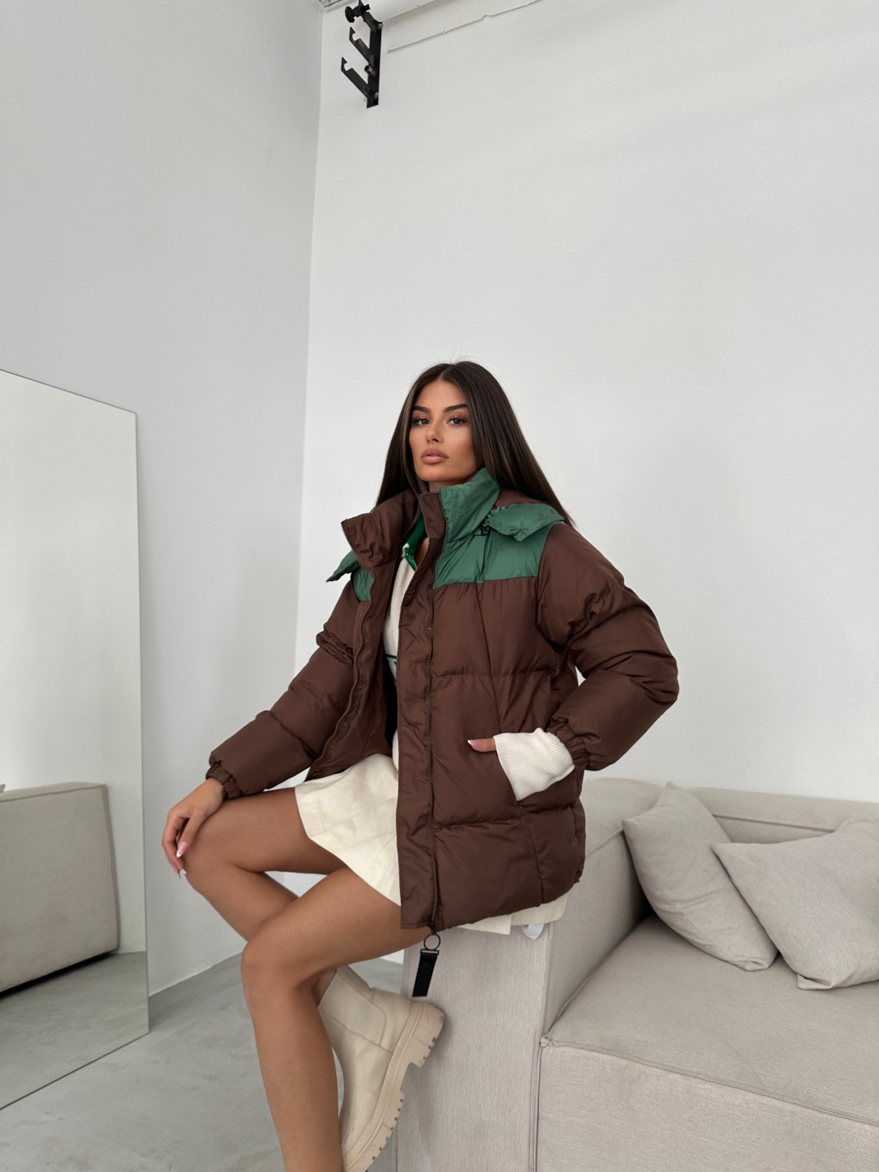 Cift Colorful Kapsonlu Brown Green Mont