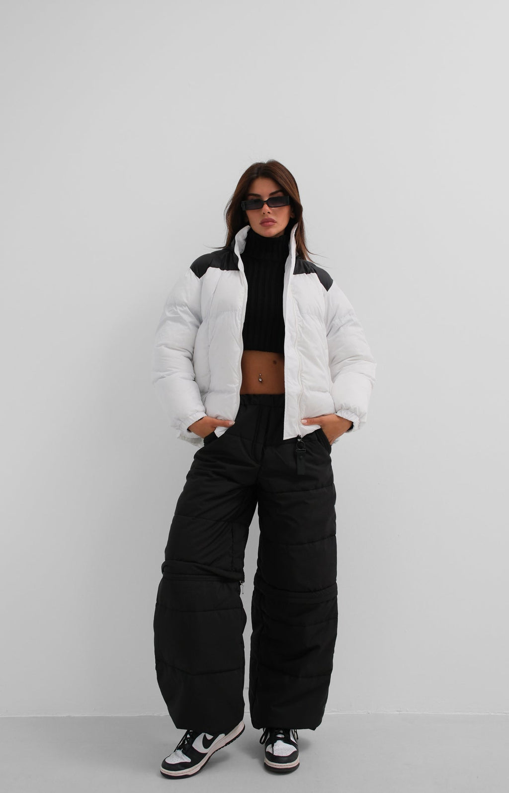 Two-Tone Hooded Black White Coat