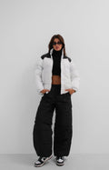 Two-Tone Hooded Black White Coat