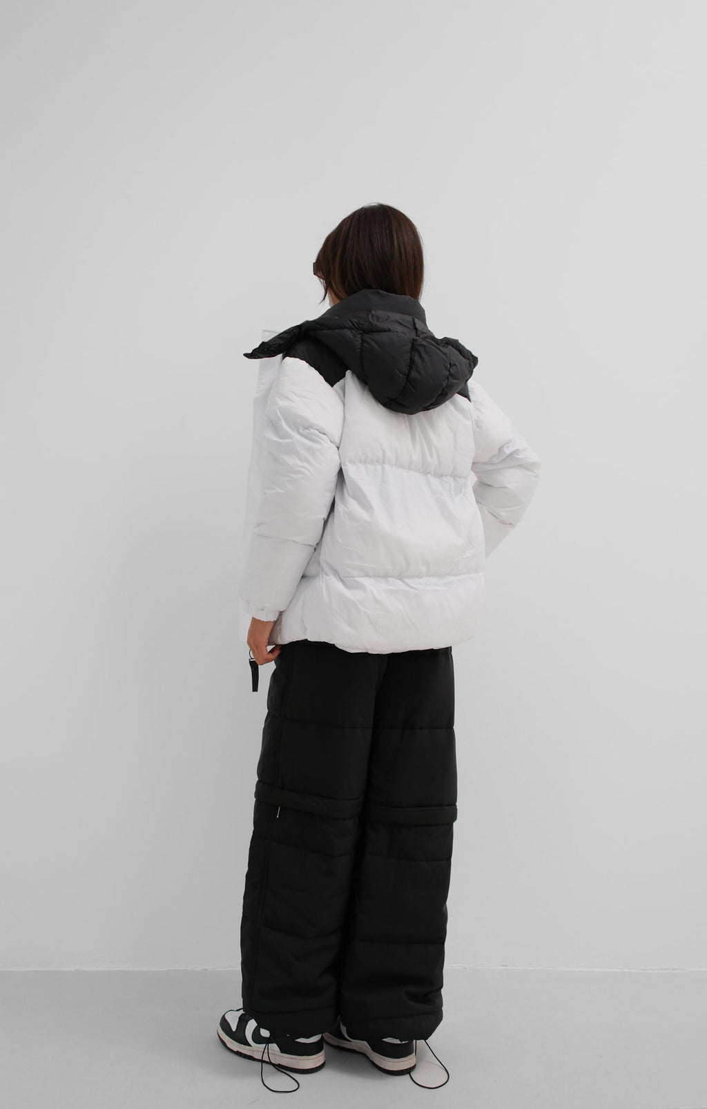 Two-Tone Hooded Black White Coat