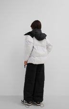 Two-Tone Hooded Black White Coat