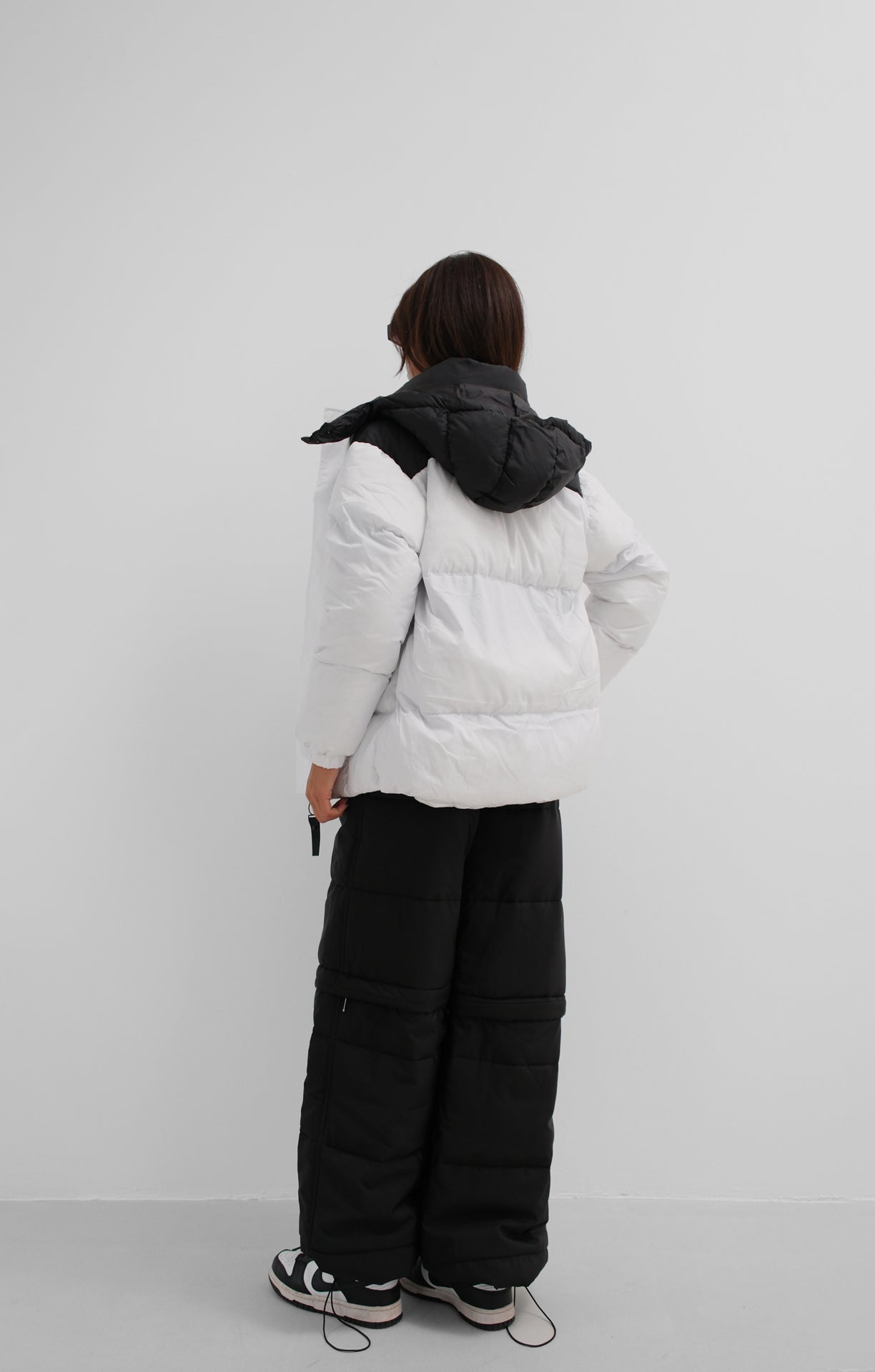 Two-Tone Hooded Black White Coat