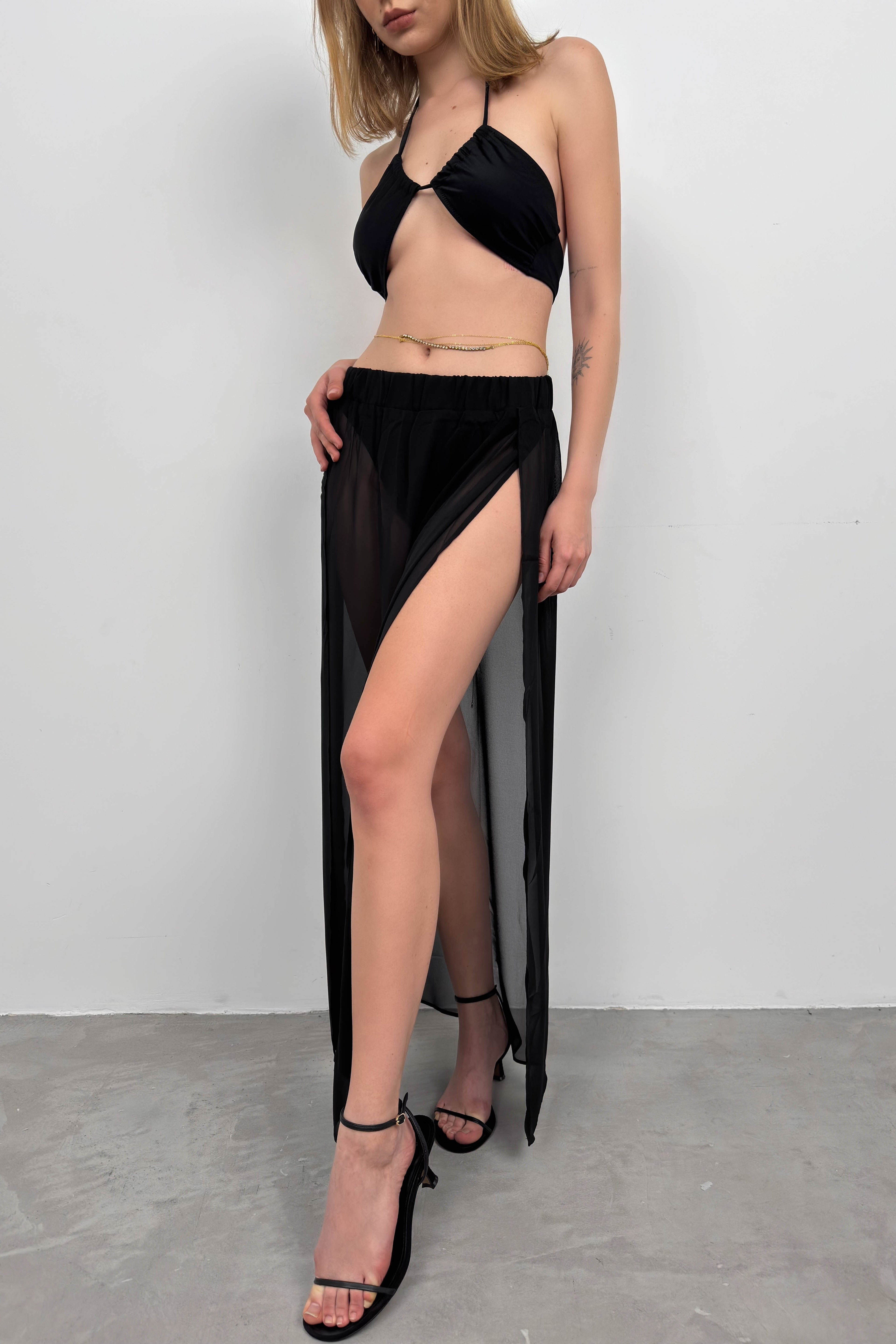 Double Slit Patterned Black Pareo