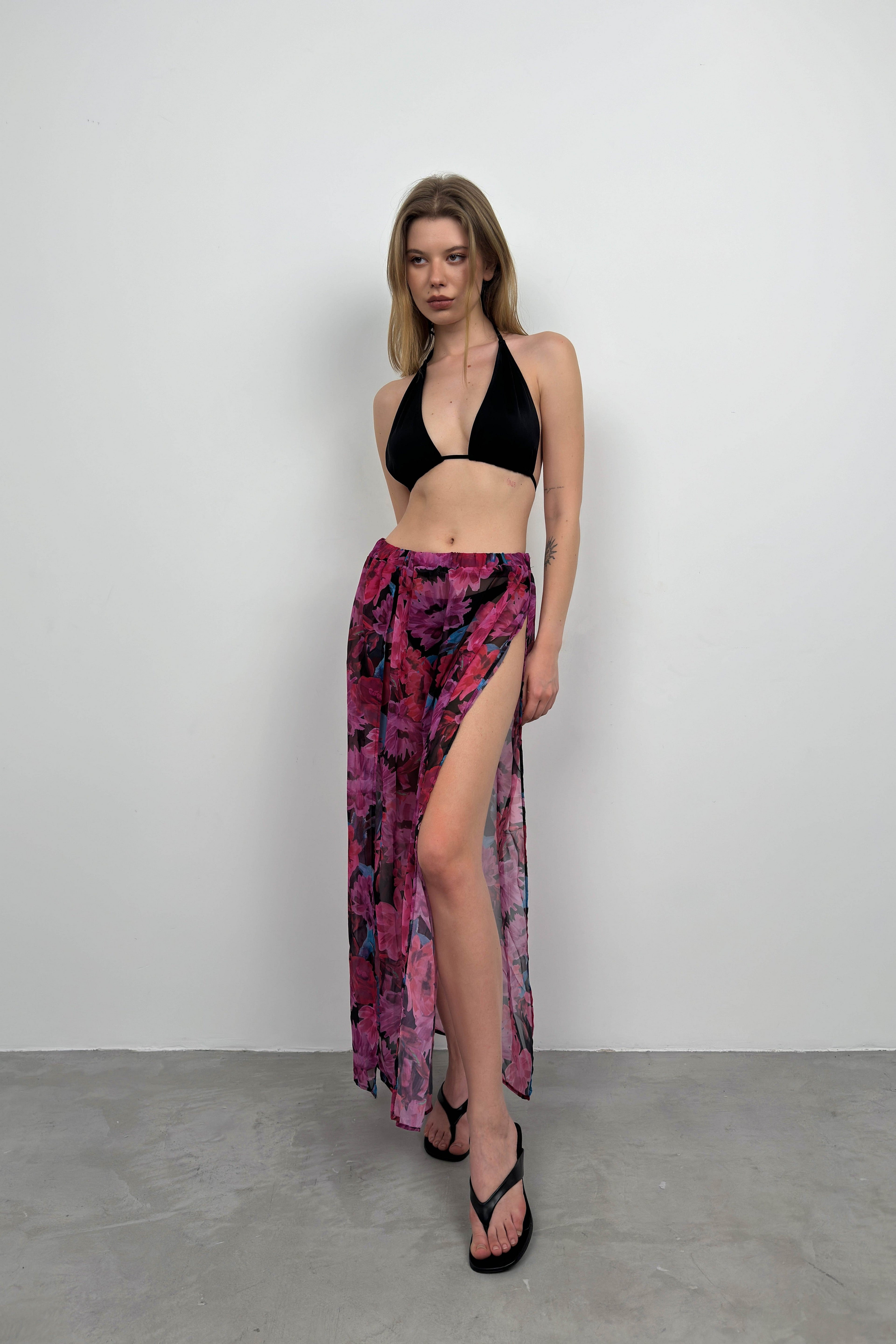 Double Slit Patterned Fuchsia Pareo