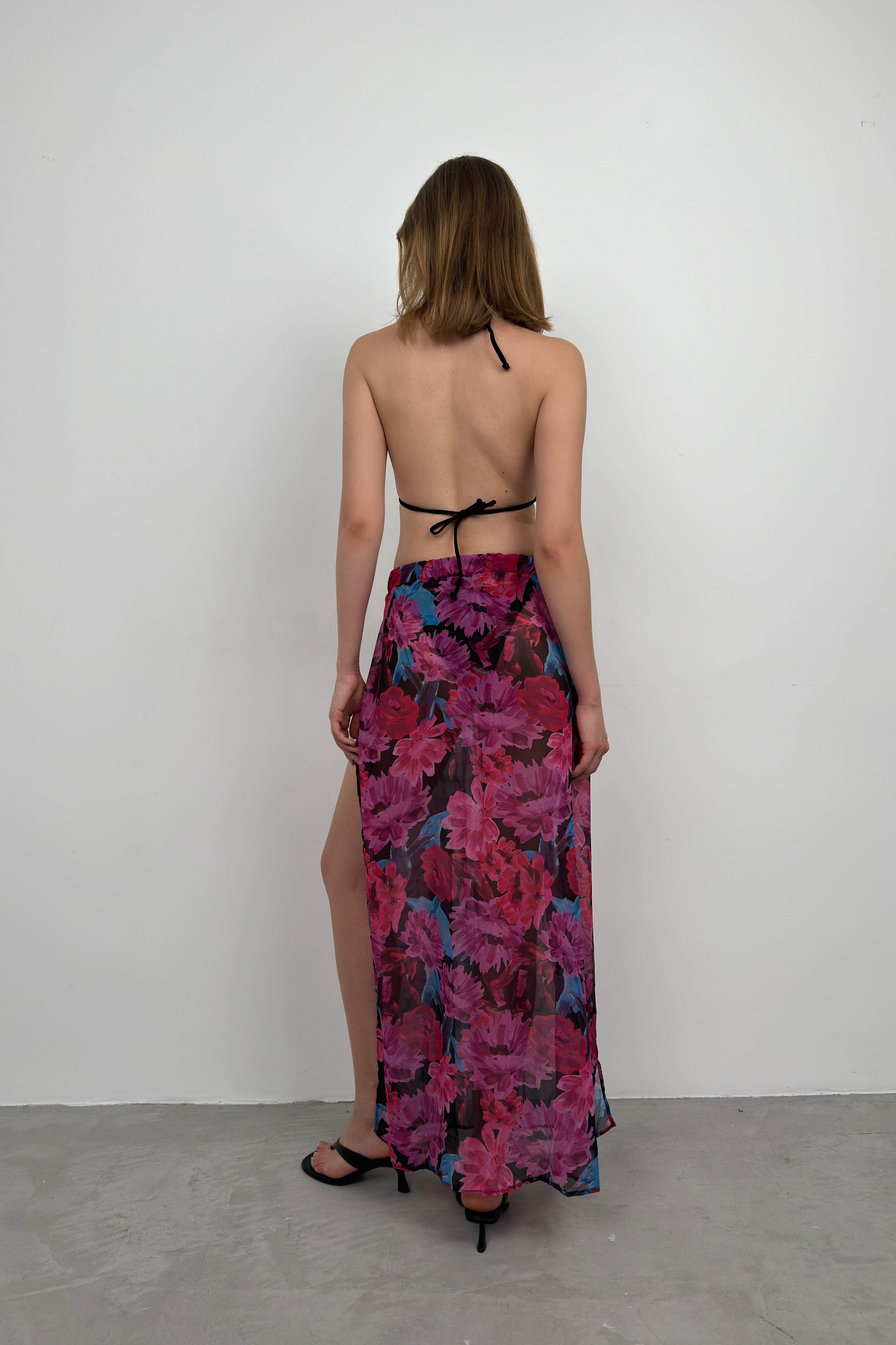 Double Slit Patterned Fuchsia Pareo
