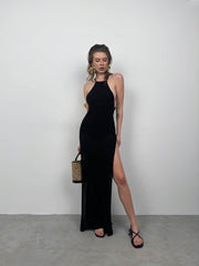 Double Slit Textured Black Maxi Pareo