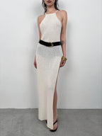 Double Slit Textured Ecru Maxi Pareo