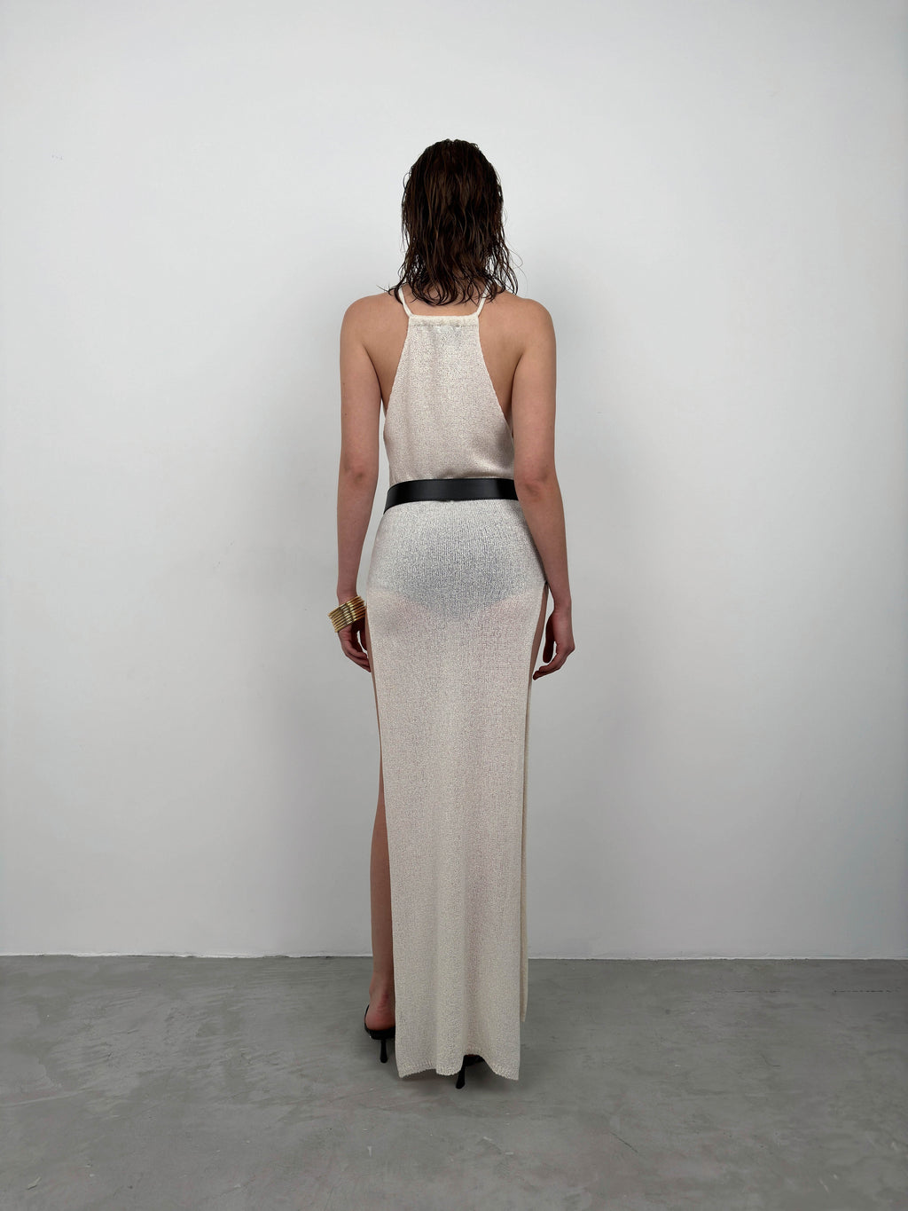 Double Slit Textured Ecru Maxi Pareo