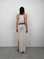 Double Slit Textured Ecru Maxi Pareo
