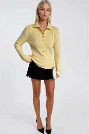 Snap Detail Polo Neck Yellow Knit Blouse