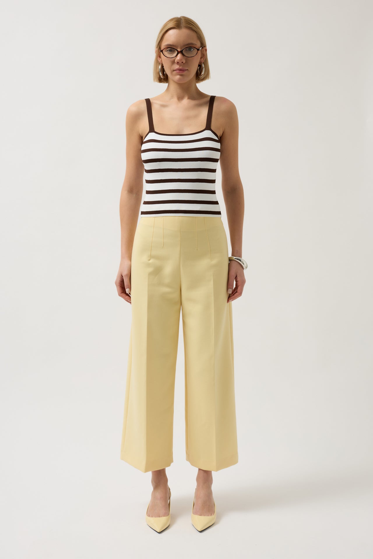Striped Strappy White-Brown Blouse