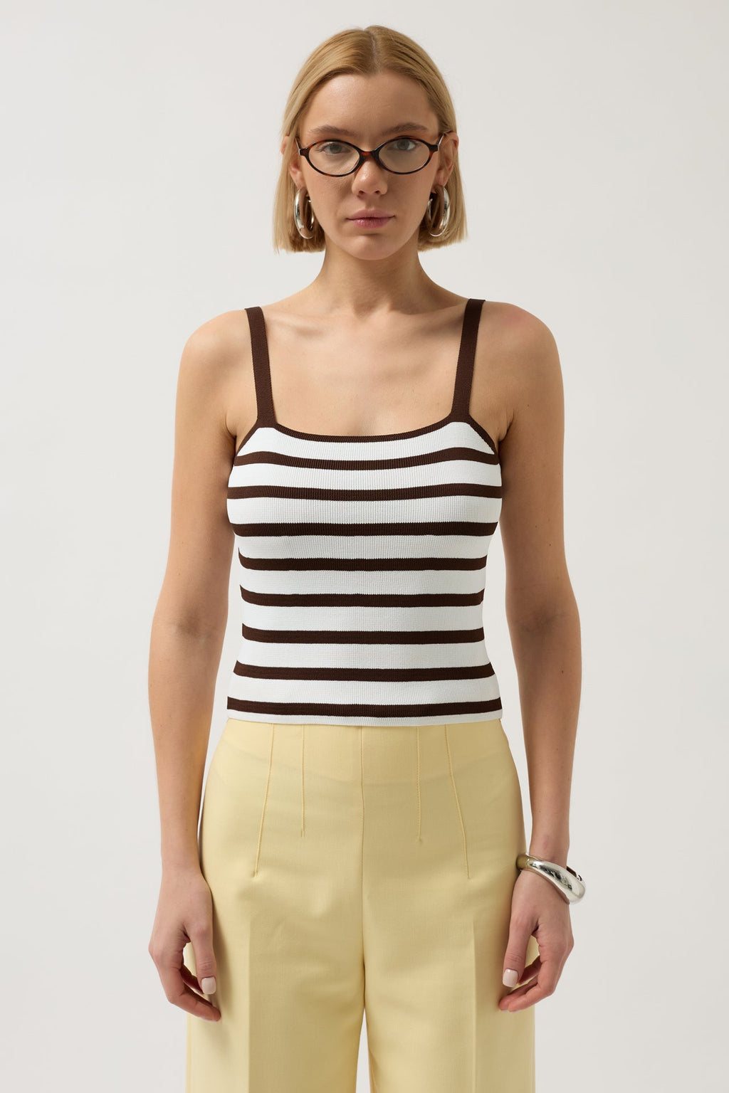 Striped Strappy White-Brown Blouse