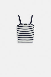 Striped Strappy White-Navy Blue Blouse