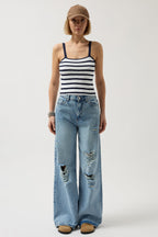 Striped Strappy White-Navy Blouse