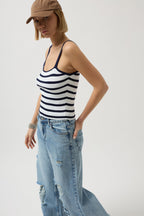 Striped Strappy White-Navy Blouse