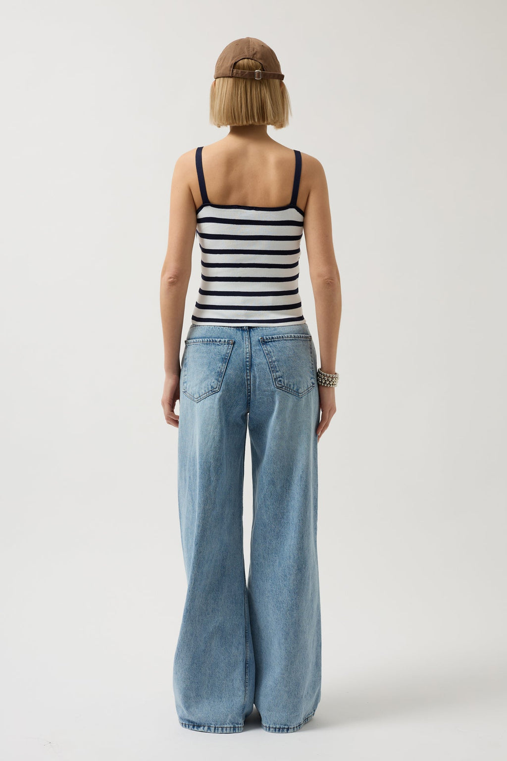 Striped Strappy White-Navy Blouse