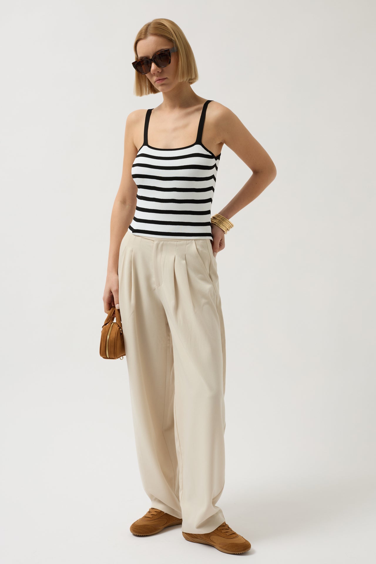 Striped Strappy White-Black Blouse