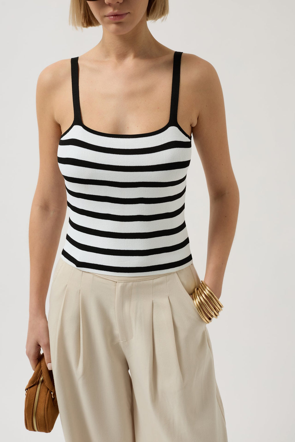 Striped Strappy White-Black Blouse