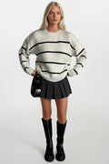 Striped Basic Ecru Knit Sweater