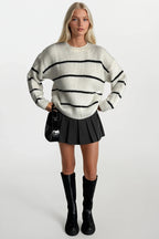 Striped Basic Ecru Knit Sweater