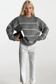 Striped Basic Gray Knit Sweater