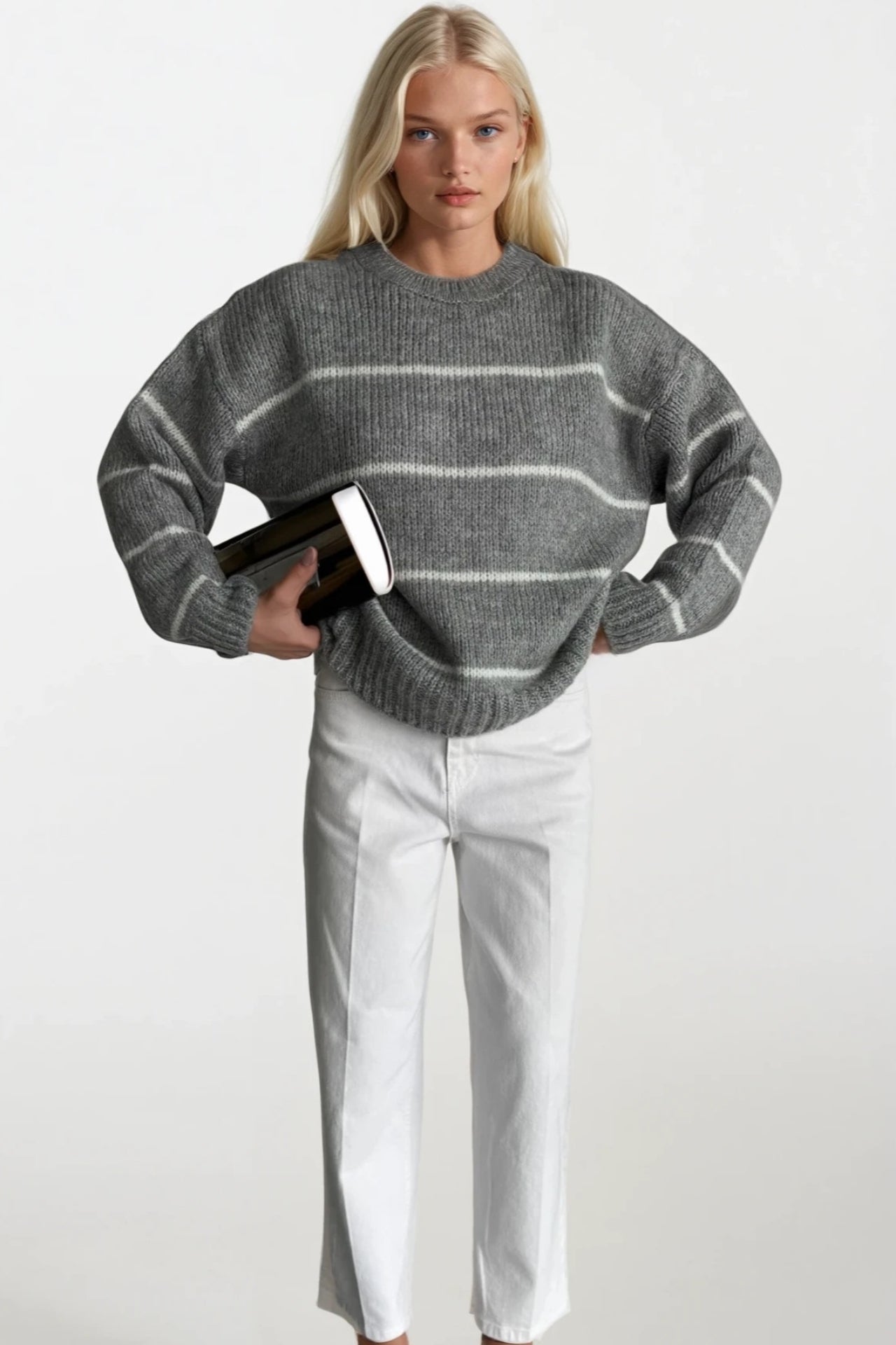 Striped Basic Grey Knit Sweater